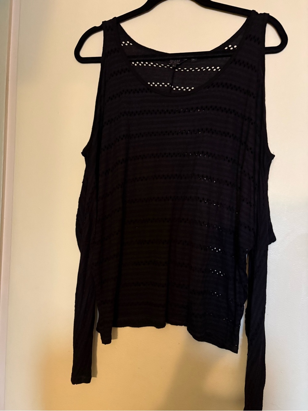 Guess Black Long Sleeve Cold-Shoulder Knit Top